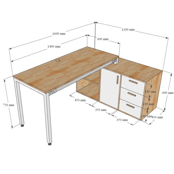 Kích thước Bàn giám đốc 160x140 hệ UConcept chân sắt lắp ráp