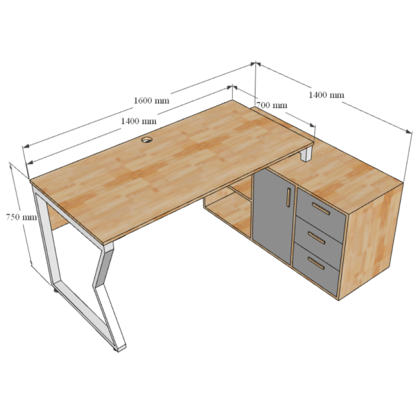 HBMC023 - Bàn giám đốc 160x140 (mặt bàn 70) MConcept chân sắt lắp ráp