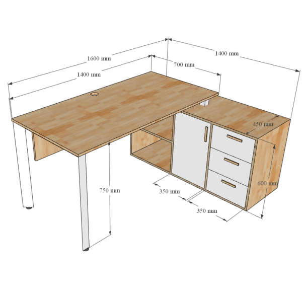 Bàn giám đốc 160x140cm (mặt bàn 70) hệ Trian chân sắt tam giác