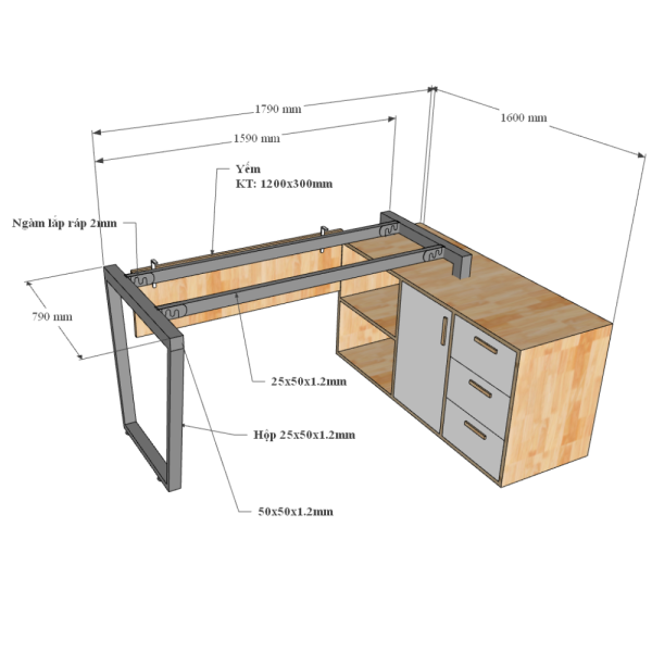 Kích thước Bàn giám đốc 180x160 Trapeze Concept lắp ráp