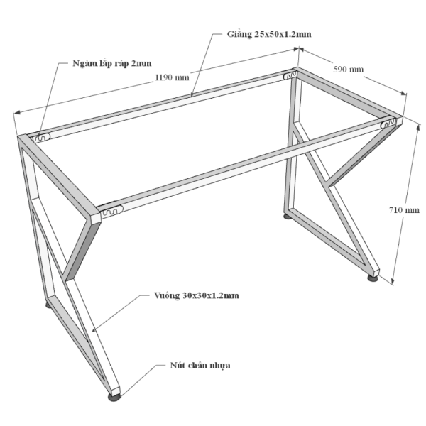 HOBP007 - Bàn gỗ Plywood chân sắt hệ Kconcept lắp ráp