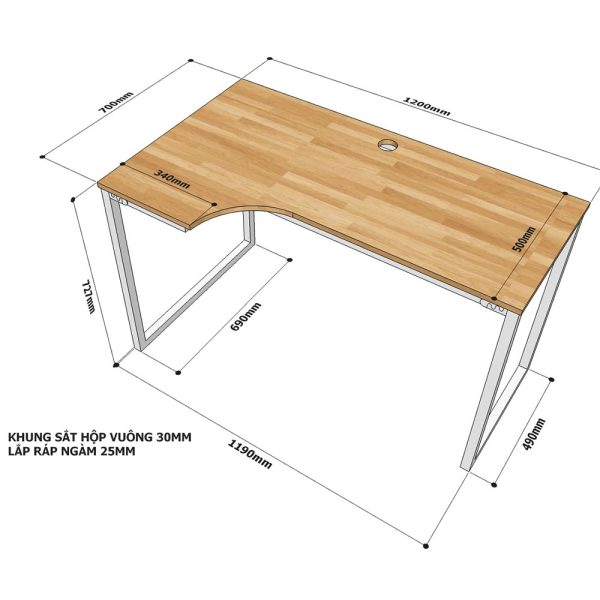 Bàn cụm 2 người 240x70cm gỗ cao su hệ Minimal chân lắp ráp HBMN017