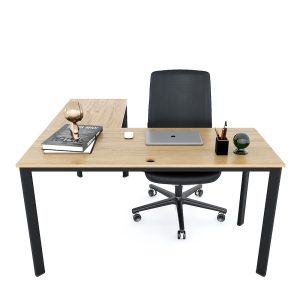 Bàn làm việc chữ L 140x140cm gỗ Plywood chân sắt Oval HBOV040