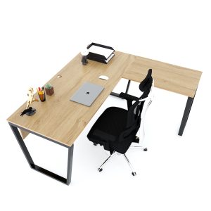 Bàn chữ L 160x150cm gỗ Plywood phủ melamin chân sắt Trapeze HBTC039