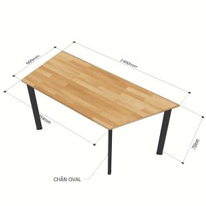 Bàn hình thang vuông 140x60cm gỗ cao su chân oval hệ Lego 2 HBLG027