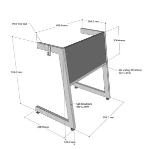 Bàn học sinh 70x50cm gỗ cao su chân sắt chữ C PSD037