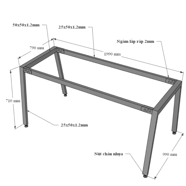 HBAT0011 - Bàn họp 200x100 Aton Concept chân sắt lắp ráp