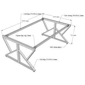 HBKC009 - Bàn họp 200x100 KConcept chân sắt lắp ráp