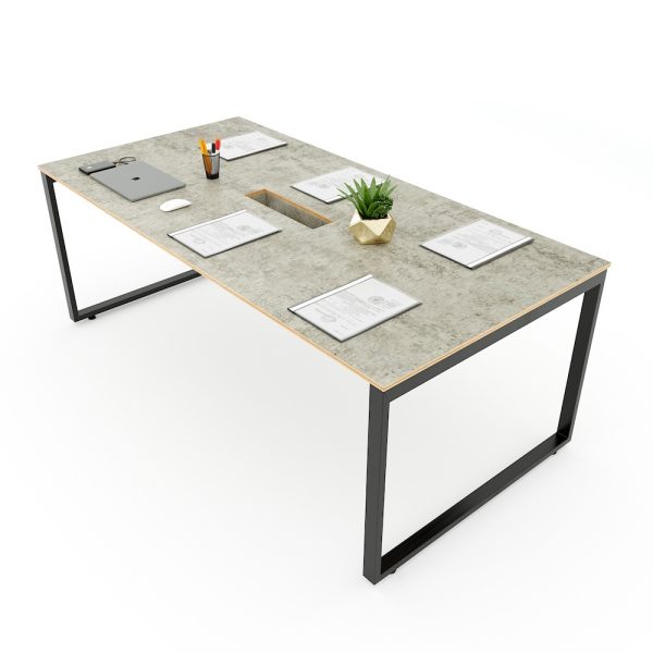 Bàn họp 200x100cm gỗ Plywood melamin màu bê tông hệ Rectang HBRT058
