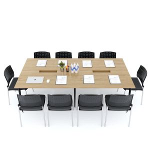 Bàn họp 240x120cm gỗ Plywood vân sồi chân sắt hệ CONE HBCO030