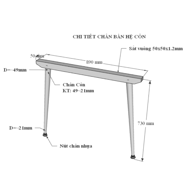 HBCO008 - Bàn họp 90x180cm hệ CONE chân sắt lắp ráp