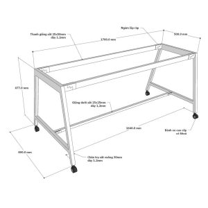 Bàn họp di động 180x80cm gỗ plywood chân sắt hệ bàn FOS FOS008