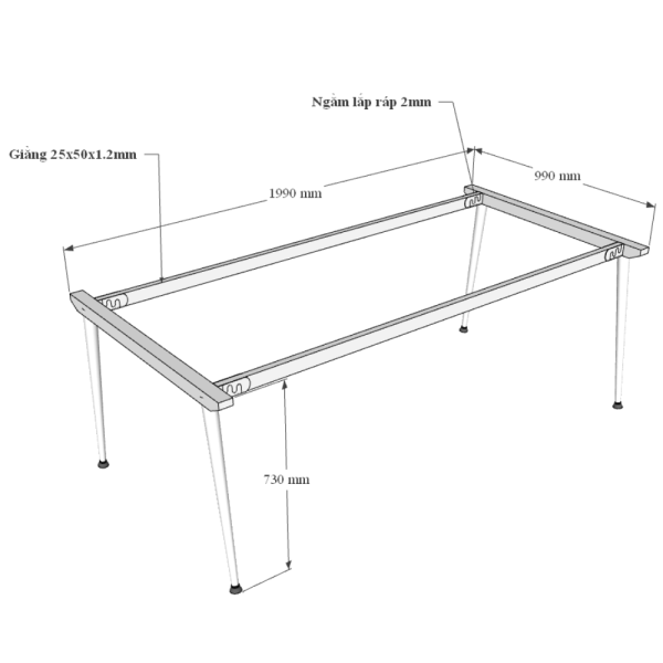 Bàn họp 200x100cm gỗ Plywood vân sồi chân sắt hệ CONE HBCO029