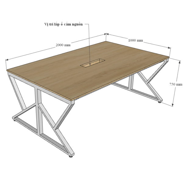 Bàn họp 200x100cm gỗ Plywood vân sồi chân sắt Kconcept HBKC043