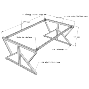 Bàn họp 200x100cm gỗ Plywood vân sồi chân sắt Kconcept HBKC043