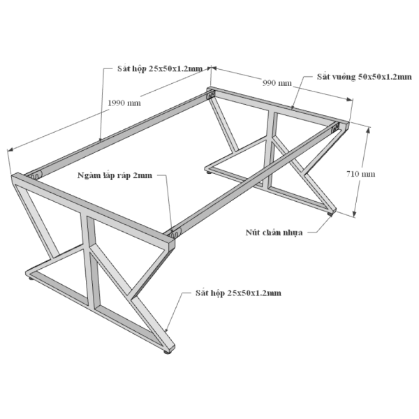 Bàn họp 200x100cm gỗ Plywood vân sồi chân sắt Kconcept HBKC043