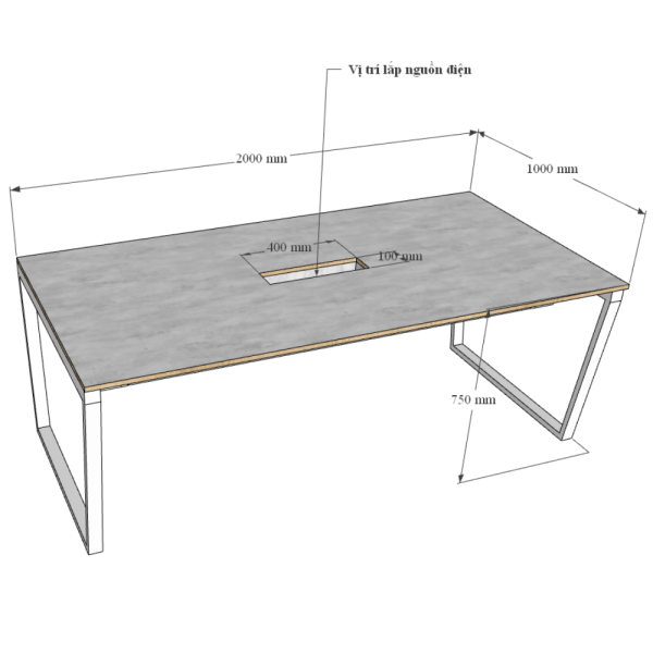 Bàn họp 200x100cm gỗ Plywood phủ melamin chân sắt Trapeze HBTC043