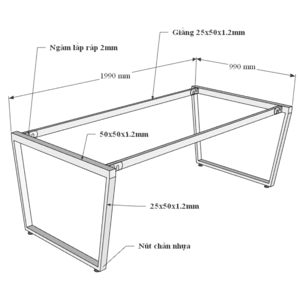 Bàn họp 200x100cm gỗ Plywood phủ melamin chân sắt Trapeze HBTC043