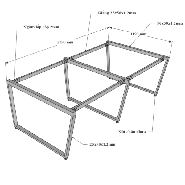 Bàn họp 240x120cm gỗ Plywood phủ melamin chân sắt Trapeze HBTC044