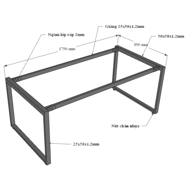 Bàn họp gỗ tràm 90x180cm chân sắt lắp ráp hệ Wooden HBWD008