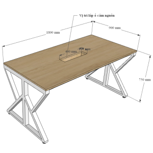 Bàn họp 180x90cm gỗ Plywood vân sồi chân sắt Kconcept HBKC042