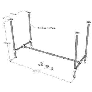 Bàn làm việc 120x60 hệ Pipe Concept lắp ráp