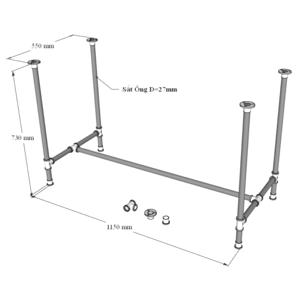 Bàn làm việc 120x60 hệ Pipe Concept lắp ráp