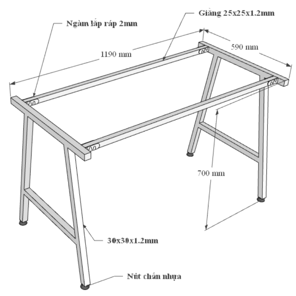 Bàn làm việc 120x60cm gỗ tràm chân sắt chữ A hệ Minimal SPD68201