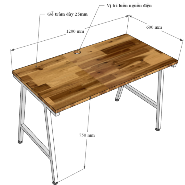 Bàn làm việc 120x60cm gỗ tràm chân sắt chữ A hệ Minimal SPD68201