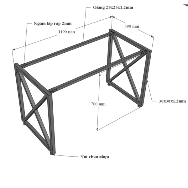 Bàn làm việc 120x60cm gỗ tràm chân sắt chữ X hệ Minimal HBMN035