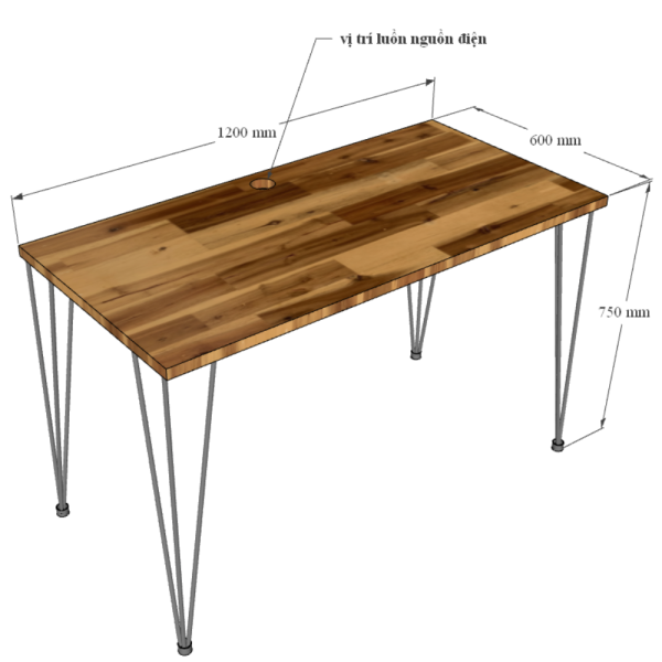 Bàn làm việc 120x60cm gỗ tràm chân sắt hairpin hệ Wooden HBWD024