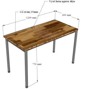 Bàn làm việc 120x60cm gỗ Tràm chân s