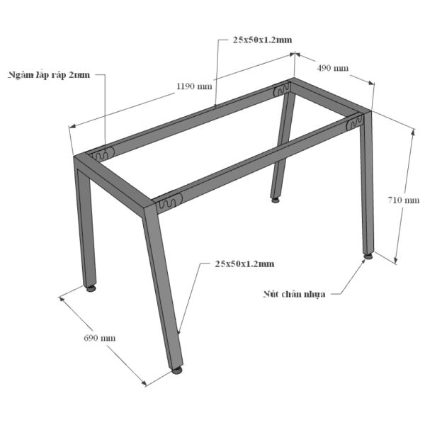 HBAT004 - Bàn làm việc 120x70 Aton Concept chân sắt lắp ráp