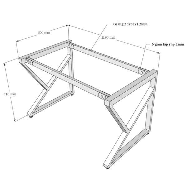 HBKC004 - Bàn làm việc 120x70 KConcept chân sắt lắp ráp