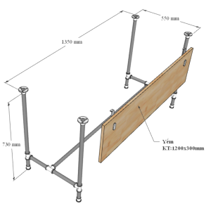 HBON003 - Bàn làm việc 140x60 hệ Pipe Concept lắp ráp