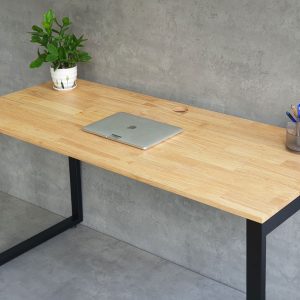 Bàn làm việc 140x60cm gỗ cao su chân sắt hệ Rectang lắp ráp HBRT003