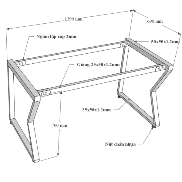 Bàn làm việc 140x70cm gỗ tràm chân sắt lắp hệ MConcept HBMC035