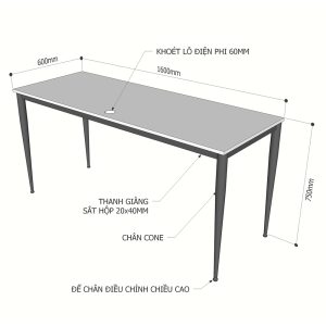 Bàn làm việc 160x60cm gỗ Plywood phủ melamin chân hệ Cone II HBCN006