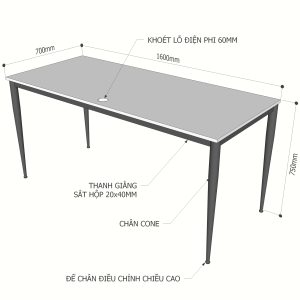 Bàn làm việc 160x70cm gỗ Plywood phủ melamin chân hệ Cone II HBCN009