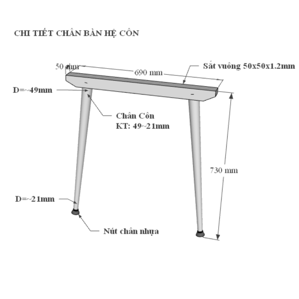 Bàn làm việc 70x140cm hệ CONE chân sắt lắp ráp