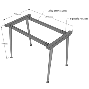 Bàn làm việc 80x140cm hệ CONE chân sắt lắp ráp