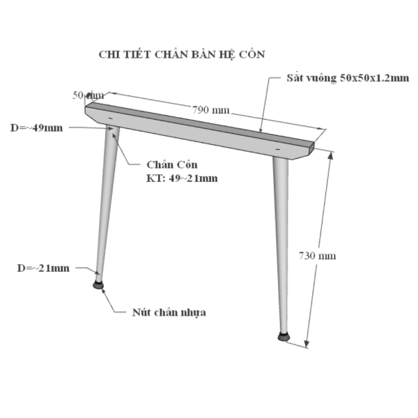 Bàn làm việc 80x140cm hệ CONE chân sắt lắp ráp