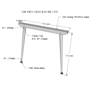 Bàn làm việc 80x160cm hệ CONE chân sắt lắp ráp