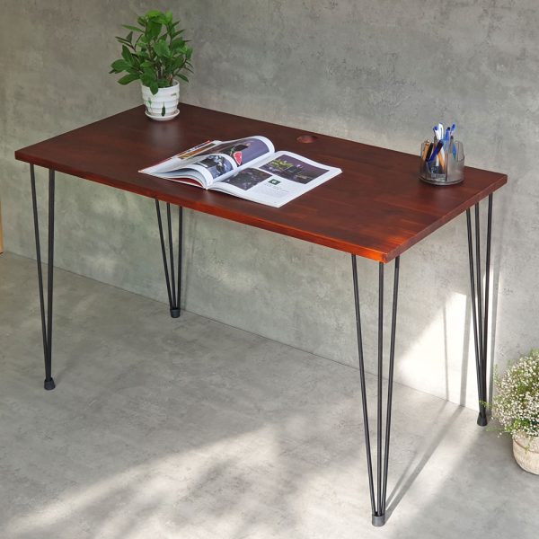 Bàn làm việc 120x60cm gỗ tràm chân sắt hairpin hệ Wooden HBWD024