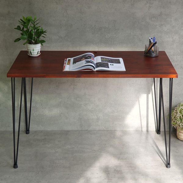Bàn làm việc 120x60cm gỗ tràm chân sắt hairpin hệ Wooden HBWD024