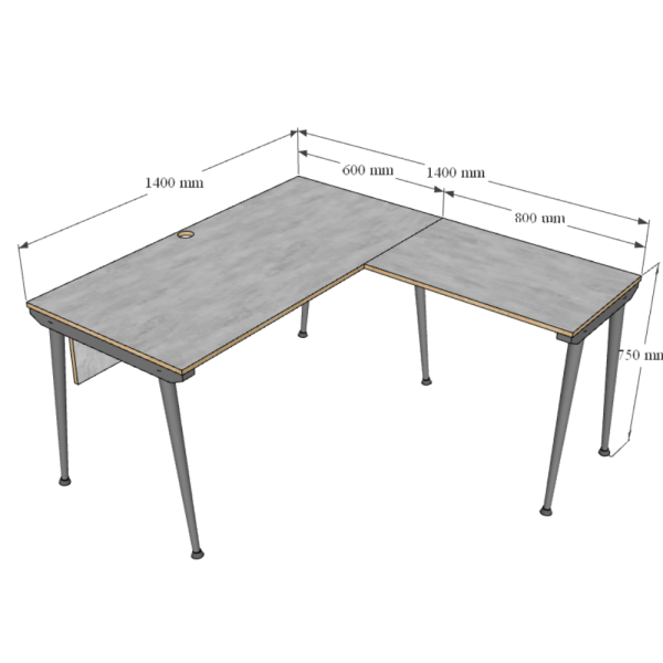 Bàn làm việc chữ L 140x140cm gỗ PLywood chân sắt Cone HBCO037