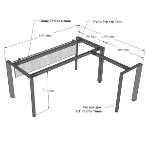 HBTA014 - Bàn chữ L 140x140cm hệ Trian chân sắt tam giác