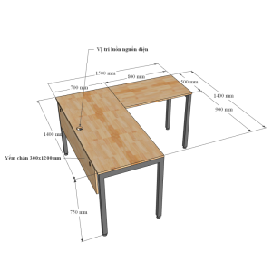 Bàn chữ L 140x150 hệ UConcept chân sắt lắp ráp