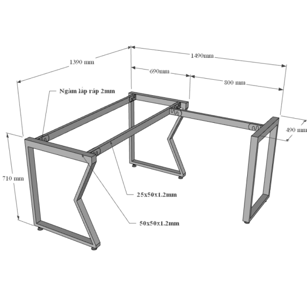 Bàn chữ L 140x150 MConcept chân sắt lắp ráp