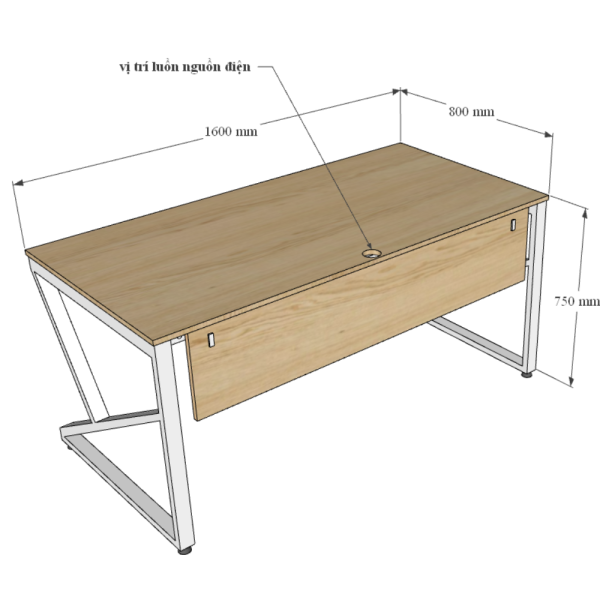 Bàn chữ L 160x80cm gỗ Plywood màu bê tông chân sắt hệ Kconcept HBKC034